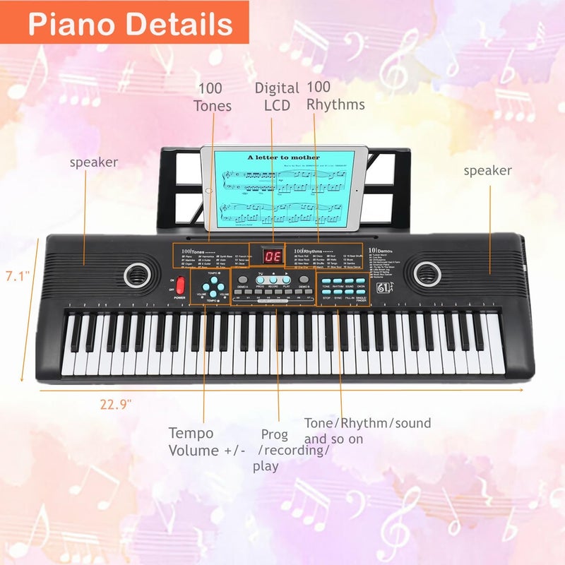 Semart Keyboard Piano 61 Key Music Electric Piano For Kids Beginner W/Dual Speaker Microphone Portable Digital Piano Birthday Christmas Gifts - Image 5